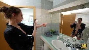 MOMMY4K. MILF Janet Alfano fucked her offspring’s boyfriend in the bathroom