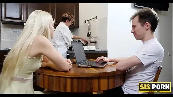 .PORN. Teen sucks stepbrother behind stepmom’s back and moves to bedroom to be fucked