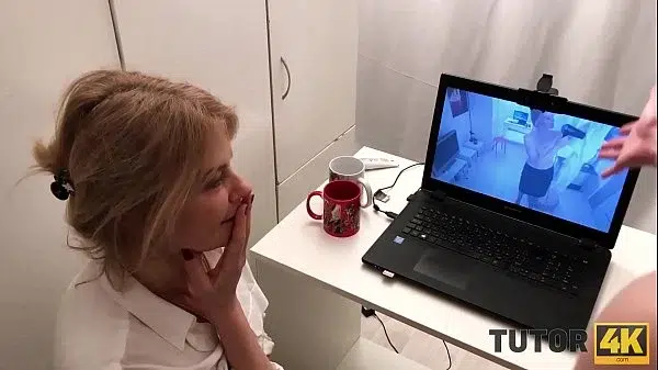 TUTOR4K. Young man poured tea on teacher’s clothes to make her strip and bonk