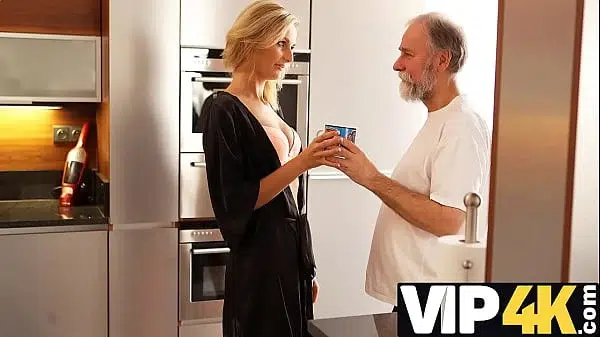 VIP4K. Chick has playful mood to be drilled by boyfriend’s old stepdad