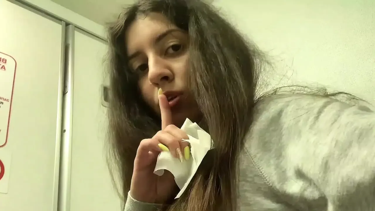 Risky masturbation and pissing in the airplane toilet